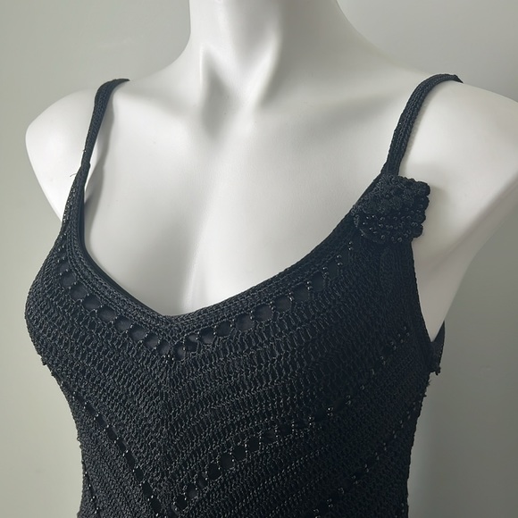 Vintage Krochette By Papillon Black Crochet Beaded Party Cocktail Dress - Picture 2 of 12